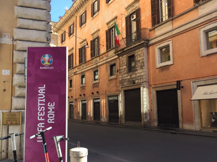 An empty Rome street during Euro 2020.